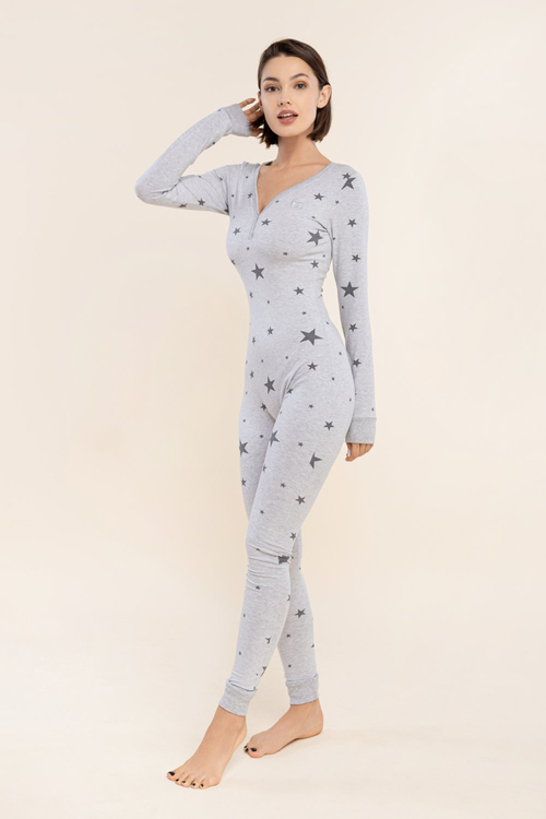 Jumpsuit aus Baumwolle mit graue Sterne